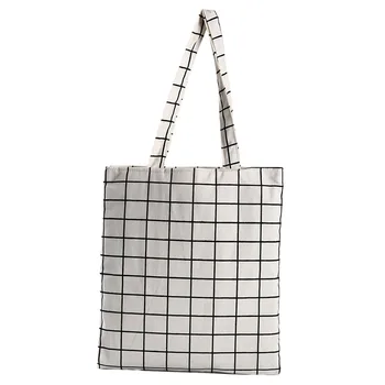 Мода 2023 года, прочная женская студенческая хлопчатобумажная льняная сумка на одно плечо, сумка для покупок, клетчатые женские сумки для покупок из льняного полотна